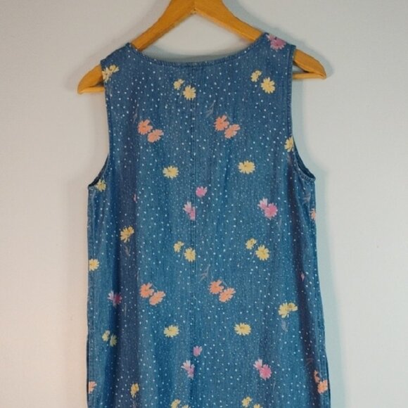 Vintage Christopher & Banks Denim Floral Jumper Dress w/ Pockets Women's Size S - Picture 3 of 10